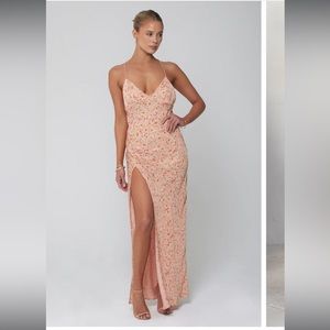 Shop resa, pink floral maxi dress with leg slit, new with tags!